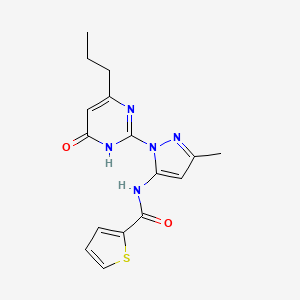 molecular formula C16H17N5O2S B2895803 N-(3-methyl-1-(6-oxo-4-propyl-1,6-dihydropyrimidin-2-yl)-1H-pyrazol-5-yl)thiophene-2-carboxamide CAS No. 1002933-06-3