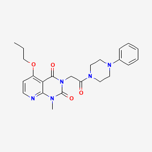 molecular formula C23H27N5O4 B2895810 1-methyl-3-(2-oxo-2-(4-phenylpiperazin-1-yl)ethyl)-5-propoxypyrido[2,3-d]pyrimidine-2,4(1H,3H)-dione CAS No. 921497-74-7