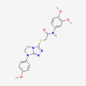 molecular formula C21H23N5O4S B2895851 N-(3,4-二甲氧基苯基)-2-((7-(4-甲氧基苯基)-6,7-二氢-5H-咪唑并[2,1-c][1,2,4]三唑-3-基)硫代)乙酰胺 CAS No. 921789-18-6