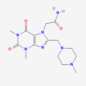 molecular formula C15H23N7O3 B2895852 2-[1,3-Dimethyl-8-[(4-methylpiperazin-1-yl)methyl]-2,6-dioxopurin-7-yl]acetamide CAS No. 587010-48-8