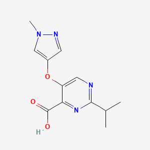 molecular formula C12H14N4O3 B2895869 5-[(1-methyl-1H-pyrazol-4-yl)oxy]-2-(propan-2-yl)pyrimidine-4-carboxylic acid CAS No. 1770954-26-1