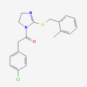 molecular formula C19H19ClN2OS B2895878 2-(4-chlorophenyl)-1-(2-((2-methylbenzyl)thio)-4,5-dihydro-1H-imidazol-1-yl)ethanone CAS No. 851801-36-0