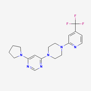 molecular formula C18H21F3N6 B2895880 4-Pyrrolidin-1-yl-6-[4-[4-(trifluoromethyl)pyridin-2-yl]piperazin-1-yl]pyrimidine CAS No. 2415562-14-8
