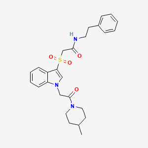 molecular formula C26H31N3O4S B2895888 2-((1-(2-(4-methylpiperidin-1-yl)-2-oxoethyl)-1H-indol-3-yl)sulfonyl)-N-phenethylacetamide CAS No. 878060-46-9
