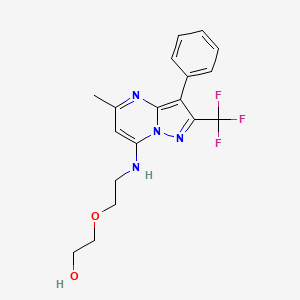 molecular formula C18H19F3N4O2 B2895922 2-(2-((5-甲基-3-苯基-2-(三氟甲基)吡唑并[1,5-a]嘧啶-7-基)氨基)乙氧基)乙醇 CAS No. 902025-03-0