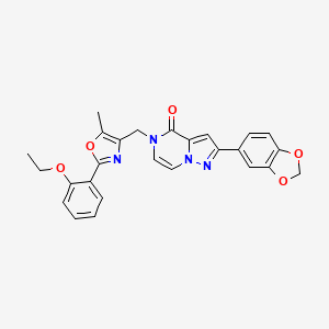 molecular formula C26H22N4O5 B2895928 2-(benzo[d][1,3]dioxol-5-yl)-5-((2-(2-ethoxyphenyl)-5-methyloxazol-4-yl)methyl)pyrazolo[1,5-a]pyrazin-4(5H)-one CAS No. 1359488-52-0