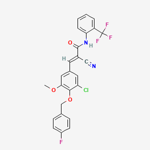 molecular formula C25H17ClF4N2O3 B2895929 (E)-3-[3-chloro-4-[(4-fluorophenyl)methoxy]-5-methoxyphenyl]-2-cyano-N-[2-(trifluoromethyl)phenyl]prop-2-enamide CAS No. 522656-91-3