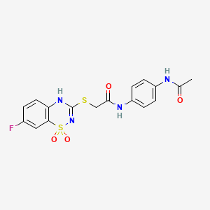 molecular formula C17H15FN4O4S2 B2895967 N-(4-acetamidophenyl)-2-((7-fluoro-1,1-dioxido-4H-benzo[e][1,2,4]thiadiazin-3-yl)thio)acetamide CAS No. 886955-92-6