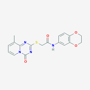molecular formula C18H16N4O4S B2895978 N-(2,3-dihydro-1,4-benzodioxin-6-yl)-2-(9-methyl-4-oxopyrido[1,2-a][1,3,5]triazin-2-yl)sulfanylacetamide CAS No. 896340-95-7
