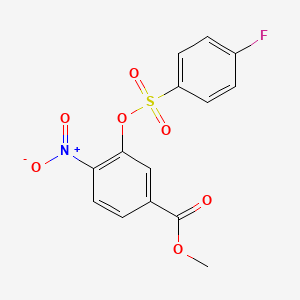 molecular formula C14H10FNO7S B2895982 Methyl 3-(((4-fluorophenyl)sulfonyl)oxy)-4-nitrobenzenecarboxylate CAS No. 297150-07-3