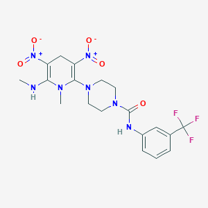 molecular formula C19H22F3N7O5 B2895989 4-[1-甲基-6-(甲基氨基)-3,5-二硝基-1,4-二氢-2-吡啶基]-N-[3-(三氟甲基)苯基]四氢-1(2H)-吡嗪羧酰胺 CAS No. 339020-76-7