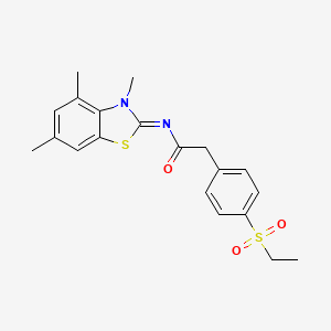 molecular formula C20H22N2O3S2 B2895993 (E)-2-(4-(ethylsulfonyl)phenyl)-N-(3,4,6-trimethylbenzo[d]thiazol-2(3H)-ylidene)acetamide CAS No. 941992-59-2