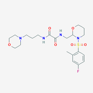 molecular formula C21H31FN4O6S B2895995 N1-((3-((4-fluoro-2-methylphenyl)sulfonyl)-1,3-oxazinan-2-yl)methyl)-N2-(3-morpholinopropyl)oxalamide CAS No. 872987-11-6