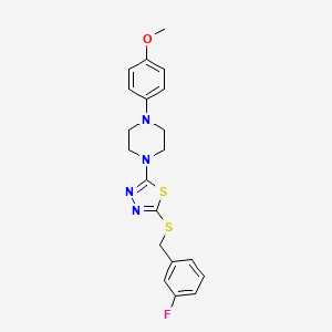 molecular formula C20H21FN4OS2 B2896000 2-((3-氟苄基)硫代)-5-(4-(4-甲氧基苯基)哌嗪-1-基)-1,3,4-噻二唑 CAS No. 1105225-07-7