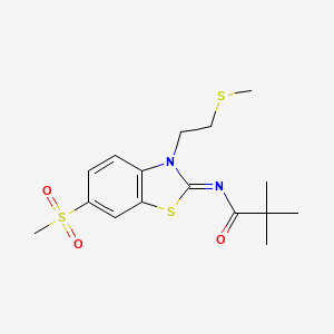 molecular formula C16H22N2O3S3 B2896004 (Z)-N-(6-(methylsulfonyl)-3-(2-(methylthio)ethyl)benzo[d]thiazol-2(3H)-ylidene)pivalamide CAS No. 1007040-78-9