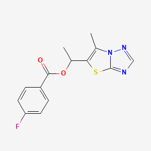molecular formula C14H12FN3O2S B2896020 1-(6-甲基[1,3]噻唑[3,2-b][1,2,4]三唑-5-基)乙基 4-氟苯甲酸酯 CAS No. 320423-28-7