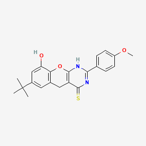 molecular formula C22H22N2O3S B2896042 7-Tert-butyl-9-hydroxy-2-(4-methoxyphenyl)-1,5-dihydrochromeno[2,3-d]pyrimidine-4-thione CAS No. 895639-67-5