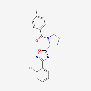 molecular formula C20H18ClN3O2 B2896058 3-(2-Chlorophenyl)-5-[1-(4-methylbenzoyl)pyrrolidin-2-yl]-1,2,4-oxadiazole CAS No. 1795411-48-1