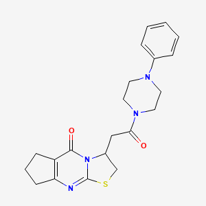 molecular formula C21H24N4O2S B2896067 3-(2-oxo-2-(4-phenylpiperazin-1-yl)ethyl)-2,3,7,8-tetrahydrocyclopenta[d]thiazolo[3,2-a]pyrimidin-5(6H)-one CAS No. 1105201-17-9