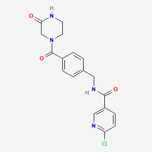 molecular formula C18H17ClN4O3 B2896068 6-chloro-N-{[4-(3-oxopiperazine-1-carbonyl)phenyl]methyl}pyridine-3-carboxamide CAS No. 1356681-95-2
