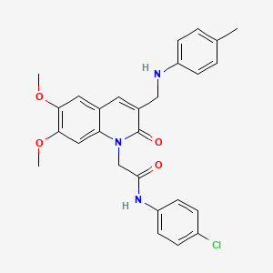 molecular formula C27H26ClN3O4 B2896075 N-(4-氯苯基)-2-(6,7-二甲氧基-2-氧代-3-((对甲苯氨基)甲基)喹啉-1(2H)-基)乙酰胺 CAS No. 894553-66-3