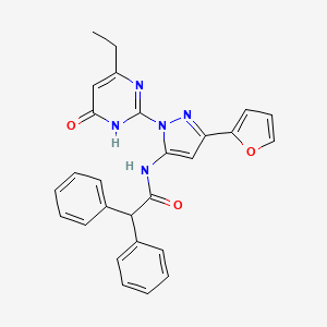 molecular formula C27H23N5O3 B2896081 N-(1-(4-乙基-6-氧代-1,6-二氢嘧啶-2-基)-3-(呋喃-2-基)-1H-吡唑-5-基)-2,2-二苯基乙酰胺 CAS No. 1207038-16-1