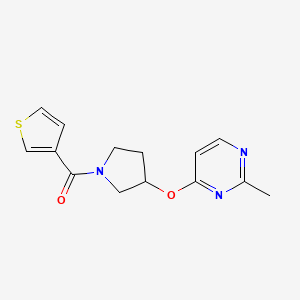 molecular formula C14H15N3O2S B2896098 2-Methyl-4-{[1-(thiophene-3-carbonyl)pyrrolidin-3-yl]oxy}pyrimidine CAS No. 2097930-36-2