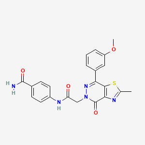molecular formula C22H19N5O4S B2896099 4-(2-(7-(3-methoxyphenyl)-2-methyl-4-oxothiazolo[4,5-d]pyridazin-5(4H)-yl)acetamido)benzamide CAS No. 942004-33-3