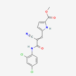 molecular formula C16H11Cl2N3O3 B2896109 methyl 5-{2-cyano-2-[(2,4-dichlorophenyl)carbamoyl]eth-1-en-1-yl}-1H-pyrrole-2-carboxylate CAS No. 1376439-87-0