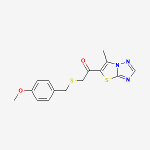 molecular formula C15H15N3O2S2 B2896113 2-[(4-甲氧基苄基)硫代]-1-(6-甲基[1,3]噻唑并[3,2-b][1,2,4]三唑-5-基)-1-乙酮 CAS No. 478245-65-7