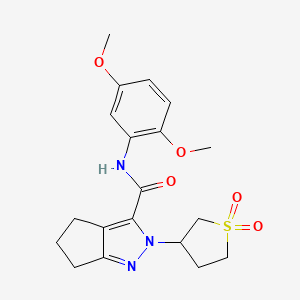 molecular formula C19H23N3O5S B2896136 N-(2,5-dimethoxyphenyl)-2-(1,1-dioxidotetrahydrothiophen-3-yl)-2,4,5,6-tetrahydrocyclopenta[c]pyrazole-3-carboxamide CAS No. 1105221-29-1