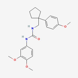 molecular formula C22H28N2O4 B2896139 1-(3,4-Dimethoxyphenyl)-3-((1-(4-methoxyphenyl)cyclopentyl)methyl)urea CAS No. 1206984-80-6