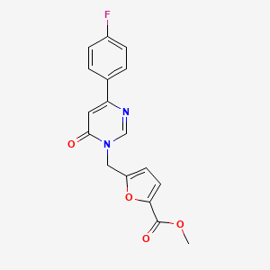 molecular formula C17H13FN2O4 B2896142 methyl 5-((4-(4-fluorophenyl)-6-oxopyrimidin-1(6H)-yl)methyl)furan-2-carboxylate CAS No. 1170091-74-3