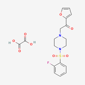 molecular formula C18H19FN2O8S B2896143 草酸2-(4-((2-氟苯基)磺酰基)哌嗪-1-基)-1-(呋喃-2-基)乙酮 CAS No. 1351599-05-7