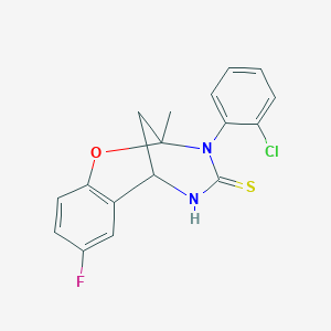 molecular formula C17H14ClFN2OS B2896149 3-(2-chlorophenyl)-8-fluoro-2-methyl-5,6-dihydro-2H-2,6-methanobenzo[g][1,3,5]oxadiazocine-4(3H)-thione CAS No. 933235-92-8