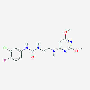 molecular formula C15H17ClFN5O3 B2896171 1-(3-氯-4-氟苯基)-3-(2-((2,6-二甲氧基嘧啶-4-基)氨基)乙基)脲 CAS No. 1021214-58-3