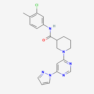 molecular formula C20H21ClN6O B2896175 1-(6-(1H-pyrazol-1-yl)pyrimidin-4-yl)-N-(3-chloro-4-methylphenyl)piperidine-3-carboxamide CAS No. 1334368-55-6