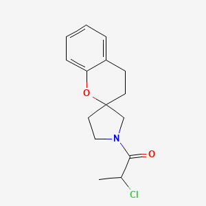 molecular formula C15H18ClNO2 B2896199 2-Chloro-1-spiro[3,4-dihydrochromene-2,3'-pyrrolidine]-1'-ylpropan-1-one CAS No. 2411287-76-6