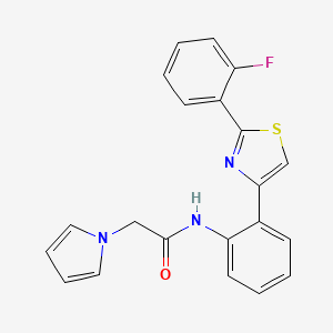 molecular formula C21H16FN3OS B2896213 N-(2-(2-(2-fluorophenyl)thiazol-4-yl)phenyl)-2-(1H-pyrrol-1-yl)acetamide CAS No. 1705930-06-8