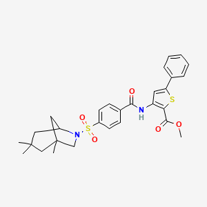 molecular formula C29H32N2O5S2 B2896217 Methyl 5-phenyl-3-(4-((1,3,3-trimethyl-6-azabicyclo[3.2.1]octan-6-yl)sulfonyl)benzamido)thiophene-2-carboxylate CAS No. 397289-81-5