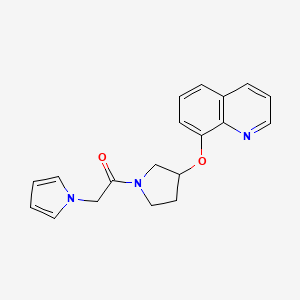 molecular formula C19H19N3O2 B2896231 2-(1H-pyrrol-1-yl)-1-(3-(quinolin-8-yloxy)pyrrolidin-1-yl)ethanone CAS No. 2034431-79-1