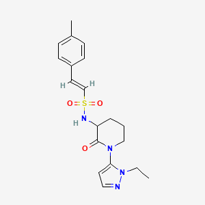 molecular formula C19H24N4O3S B2896236 (E)-N-[1-(2-Ethylpyrazol-3-yl)-2-oxopiperidin-3-yl]-2-(4-methylphenyl)ethenesulfonamide CAS No. 2111875-21-7