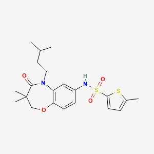 molecular formula C21H28N2O4S2 B2896258 N-(5-isopentyl-3,3-dimethyl-4-oxo-2,3,4,5-tetrahydrobenzo[b][1,4]oxazepin-7-yl)-5-methylthiophene-2-sulfonamide CAS No. 922005-47-8