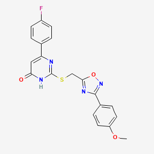 molecular formula C20H15FN4O3S B2896261 6-(4-Fluorophenyl)-2-({[3-(4-methoxyphenyl)-1,2,4-oxadiazol-5-yl]methyl}sulfanyl)-4-pyrimidinol CAS No. 946269-72-3