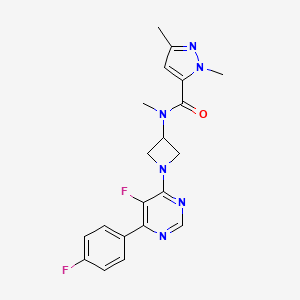 molecular formula C20H20F2N6O B2896263 N-[1-[5-Fluoro-6-(4-fluorophenyl)pyrimidin-4-yl]azetidin-3-yl]-N,2,5-trimethylpyrazole-3-carboxamide CAS No. 2380084-86-4
