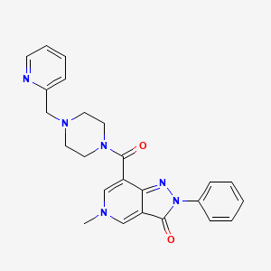 molecular formula C24H24N6O2 B2896284 5-methyl-2-phenyl-7-(4-(pyridin-2-ylmethyl)piperazine-1-carbonyl)-2H-pyrazolo[4,3-c]pyridin-3(5H)-one CAS No. 1040648-37-0
