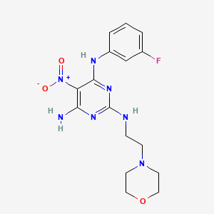 molecular formula C16H20FN7O3 B2896303 N~4~-(3-fluorophenyl)-N~2~-[2-(morpholin-4-yl)ethyl]-5-nitropyrimidine-2,4,6-triamine CAS No. 673498-73-2