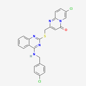 molecular formula C24H17Cl2N5OS B2896306 7-chloro-2-[({4-[(4-chlorobenzyl)amino]quinazolin-2-yl}thio)methyl]-4H-pyrido[1,2-a]pyrimidin-4-one CAS No. 422532-04-5