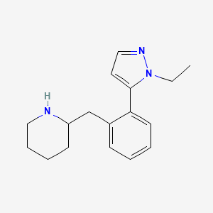 molecular formula C17H23N3 B2896319 2-[[2-(2-乙基吡唑-3-基)苯基]甲基]哌啶 CAS No. 2241144-63-6