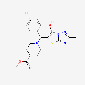 Ethyl 1-((4-chlorophenyl)(6-hydroxy-2-methylthiazolo[3,2-b][1,2,4]triazol-5-yl)methyl)piperidine-4-carboxylate